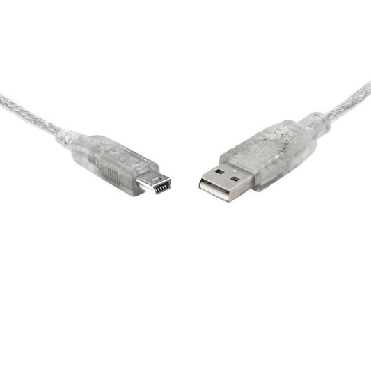 8Ware USB 2.0 Cable 3m — Type A to Mini 5-Pin, Transparent Metal Sheath, UL Approved