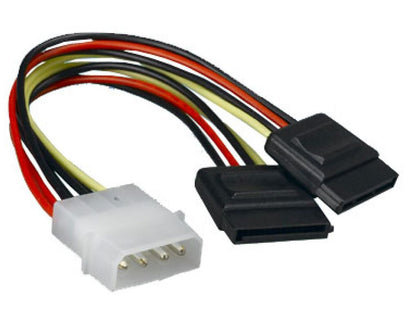 Astrotek Internal Power to SATA Molex Cable — 4-Pin Molex to 2x 15-Pin SATA, 18AWG, RoHS