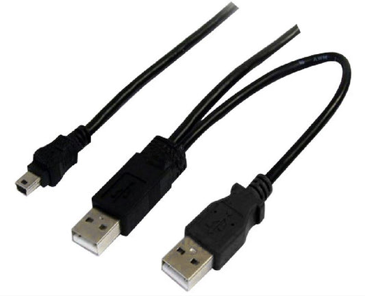 Astrotek USB 2.0 Y Splitter Cable — Type A Male to Mini B 5-Pin (1m) + USB Type A Power