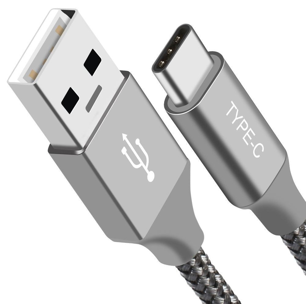 Astrotek USB-C Braided Cable 1m — Data Sync & Charge, Silver, Heavy Duty