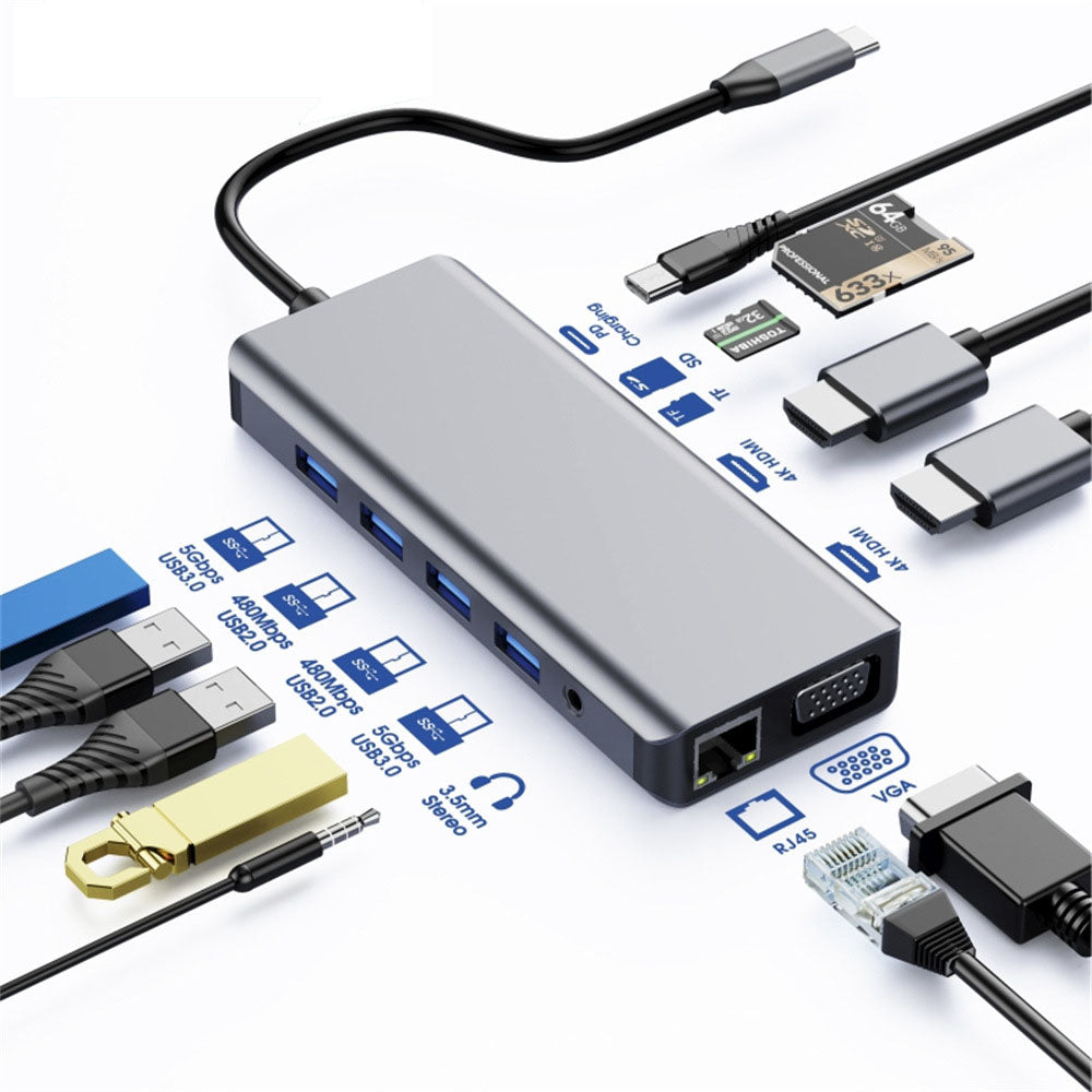 Astrotek USB-C Dock 12-in-1 Multiport Hub/Docking Station with 100W Power 2xHDMI