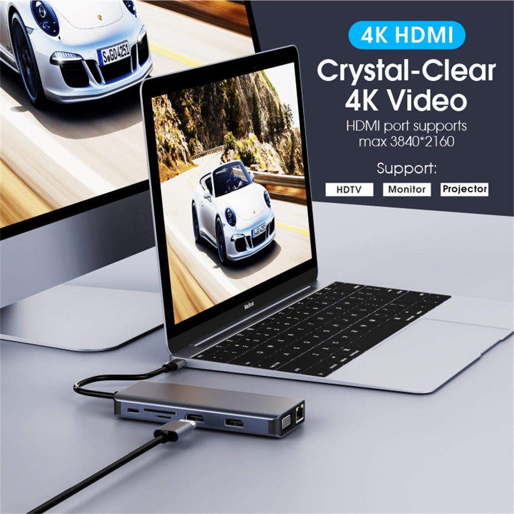 Astrotek USB-C Dock 12-in-1 Multiport Hub/Docking Station with 100W Power 2xHDMI