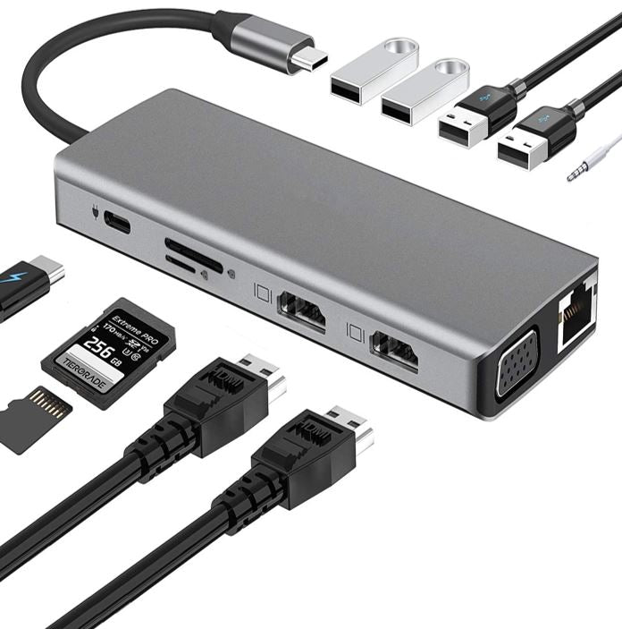 Astrotek USB-C Dock 12-in-1 Multiport Hub/Docking Station with 100W Power 2xHDMI