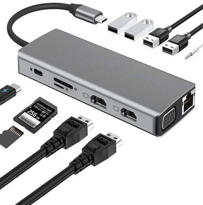 Astrotek USB-C Dock 12-in-1 Multiport Hub/Docking Station with 100W Power 2xHDMI