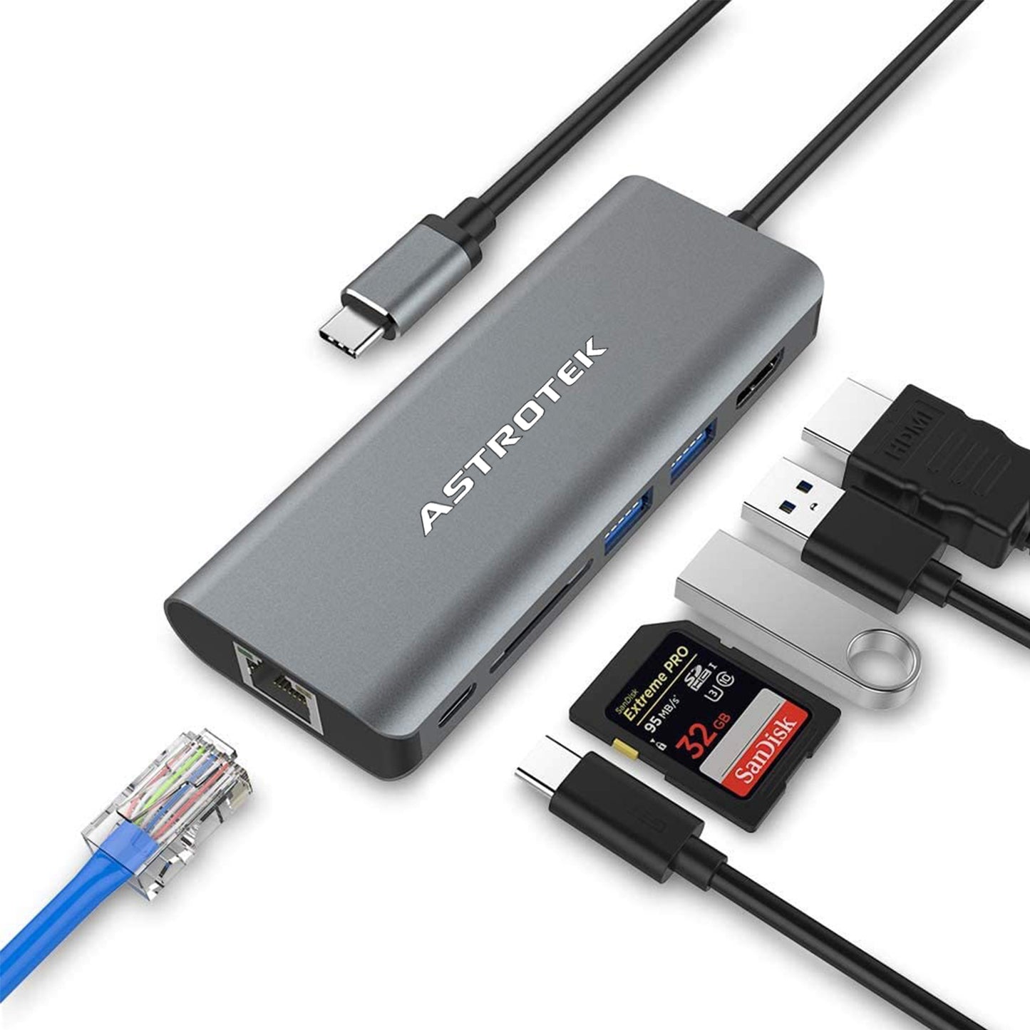 Astrotek USB-C Dock 6-in-1 Multiport Hub/Docking Station with 60W Power 1xHDMI 4