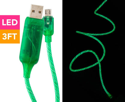 Astrotek LED Light-Up Flowing Micro USB Charger & Data Cable 1m — Green