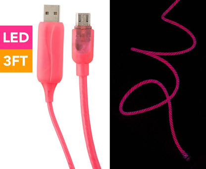 Astrotek LED Light-Up Flowing Micro USB Charger & Data Cable 1m — Pink