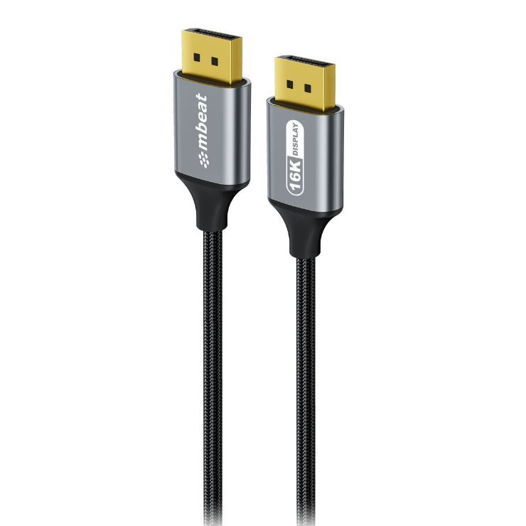 mbeat Tough Link 1.8m 16K DP to DP Cable - Space Grey 40Gbps 180cm × 2.2cm × 1