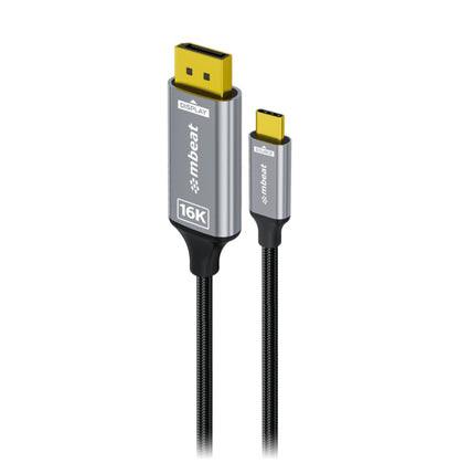 mbeat Tough Link 1.8m 16K USB-C to DP Cable - Space Grey 40Gbps USB-C (male) to