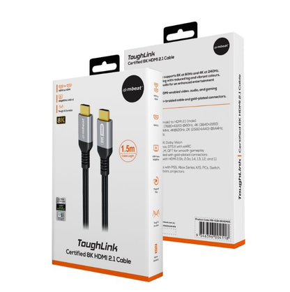 mbeat Tough Link 1.5m Certified 8K HDMI Cable - Space Grey  HDMI 2.1 (male) to H