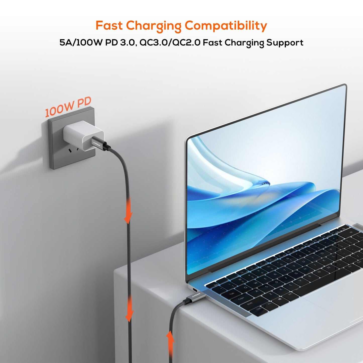 mbeat Tough Link 1.8m USB 3.2 Gen2 USB-C Cable - Space Grey transfer at speeds u