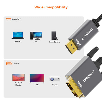 mbeat Tough Link 1.8m DisplayPort to DVI-D Cable Effortless plug and play Resolu
