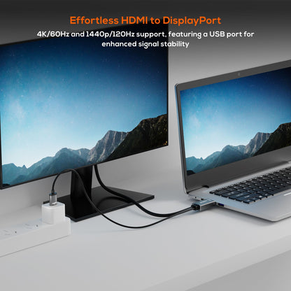 mbeat Tough Link 1.8m HDMI to DisplayPort Cable with USB Power  4K@60Hz (3840×2