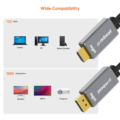 mbeat Tough Link 1.8m HDMI to DisplayPort Cable with USB Power  4K@60Hz (3840×2