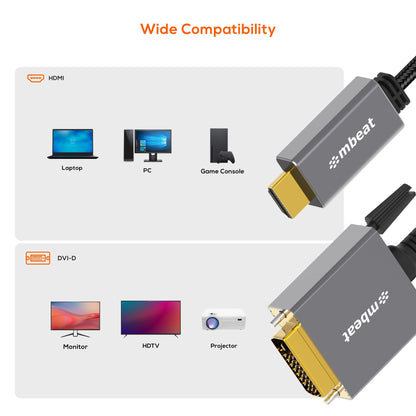 mbeat Tough Link 1.8m HDMI to DVI Cable  Up to 1080p@60Hz (1920×1080)  Cable Le