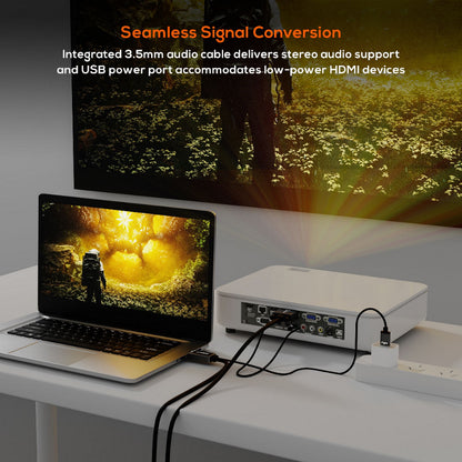 mbeat Tough Link 1.8m HDMI to VGA Cable with USB Power & 3.5mm Audio Up to 1080p