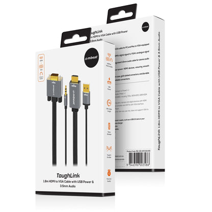 mbeat Tough Link 1.8m HDMI to VGA Cable with USB Power & 3.5mm Audio Up to 1080p