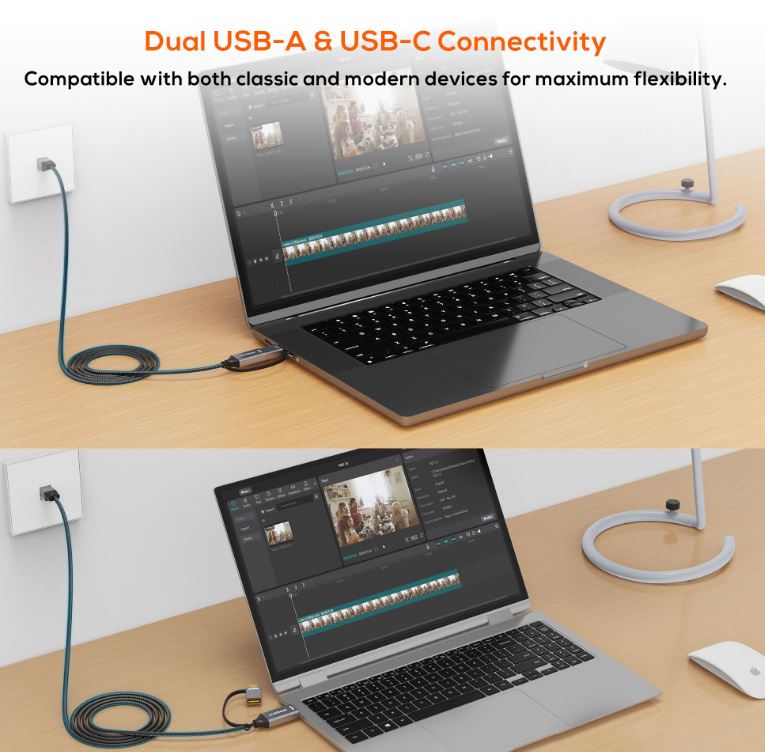 mbeat Tough Link 3m USB & USB-C to RJ45 Ethernet Cable - Space Grey