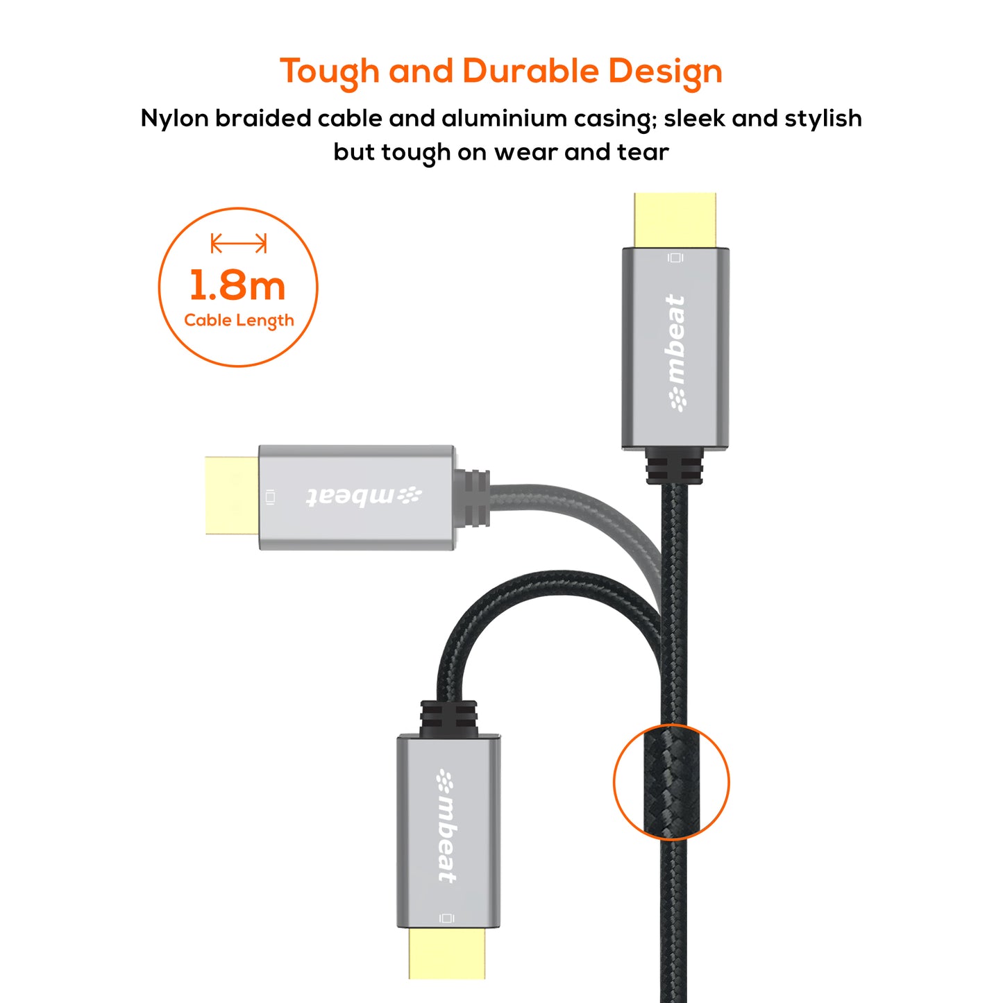 mbeat 'Tough Link' 1.8m Mini DisplayPort to HDMI Cable - Space Grey