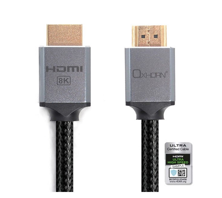 Oxhorn HDMI2.1a 8K@60Hz 3D Ultra Certified Ethernet Aluminum Header Cable 1.8m M