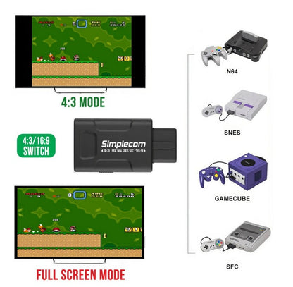 Simplecom CM461v2 HDMI Adapter Composite AV and S-Video to HDMI Converter for Nintendo NGC N64 SNES SFC