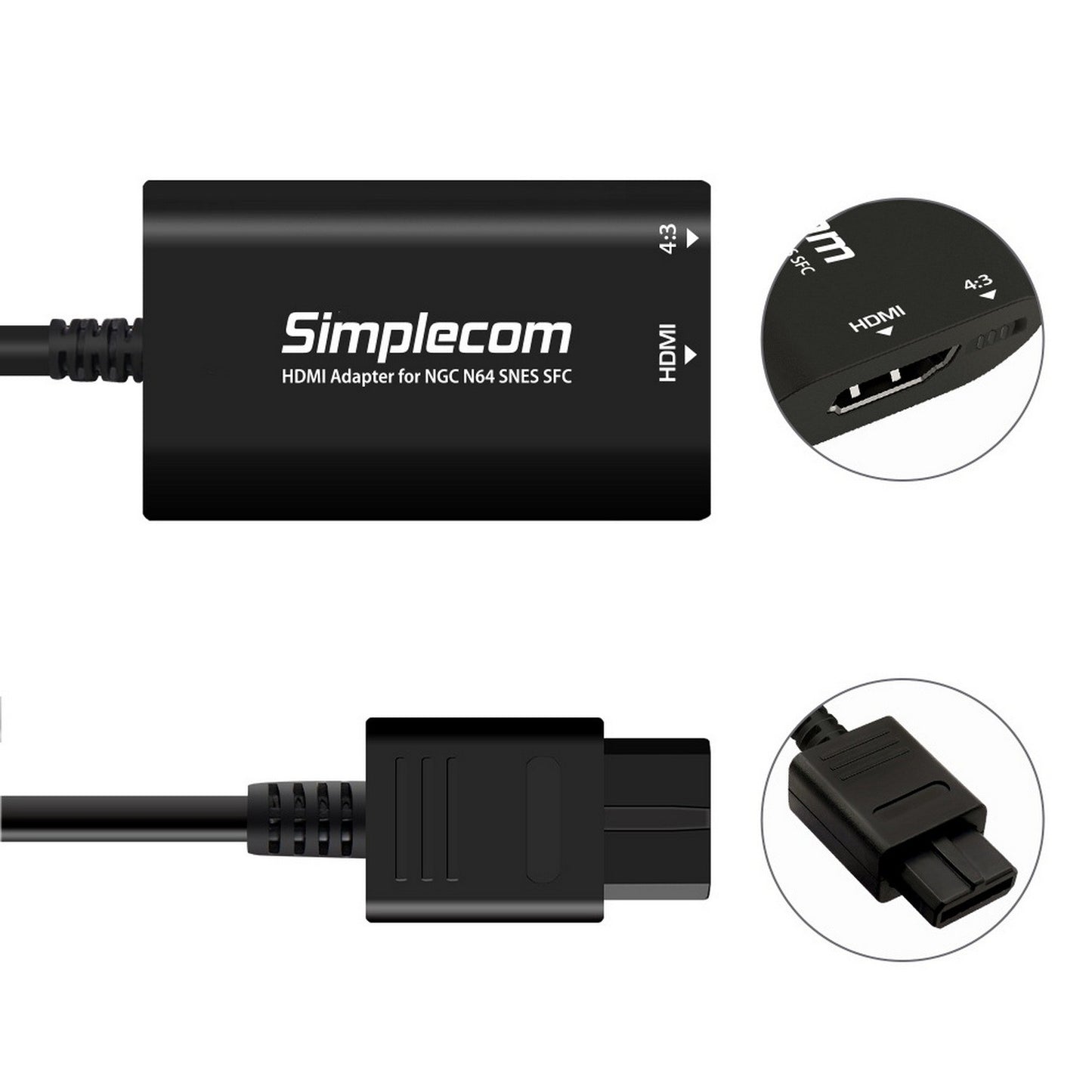 Simplecom CM461 HDMI Adapter Composite AV to HDMI Converter for Nintendo NGC N64