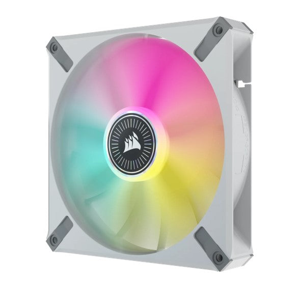 Corsair ML ELITE Series, ML140 RGB ELITE WHITE, 140mm Magnetic Levitation RGB Fan with AirGuide, Dual Pack with Lighting Node CORE (LS)