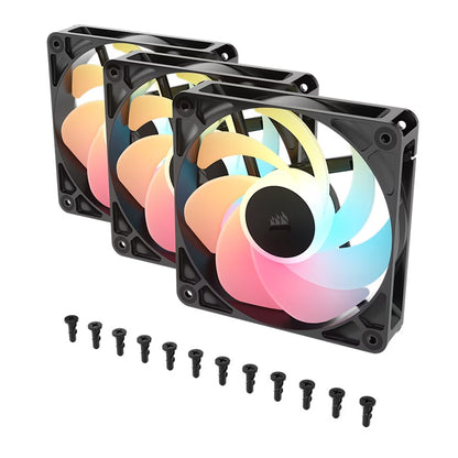Corsair RS120-R ARGB 120mm PWM Reverse Fans Triple Pack - Black, 3x RGB Fans, 2100 RPM, 65.82 CFM, Static Pressure, Magnetic Dome Bearing, PWM Control