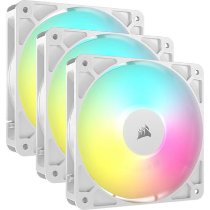 Corsair RS120 ARGB 120mm PWM Fans - Triple Pack - White: 72.8 CFM, 2100 RPM, 36 dBA, 0.4A, RGB lighting, Static Pressure, Magnetic Dome Bearing