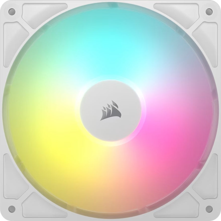Corsair RS140 ARGB 140mm PWM Fanâ€¯- Single - White: 95.5â€¯CFM, 1700â€¯RPM, 36â€¯dBA, 0.45A, RGB lighting, Static Pressure, Magnetic Dome Bearing