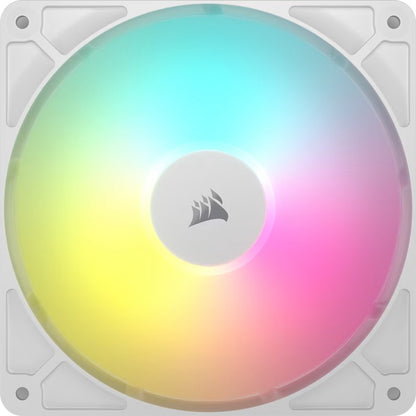 Corsair RS140 ARGB 140mm PWM Fanâ€¯- Single - White: 95.5â€¯CFM, 1700â€¯RPM, 36â€¯dBA, 0.45A, RGB lighting, Static Pressure, Magnetic Dome Bearing