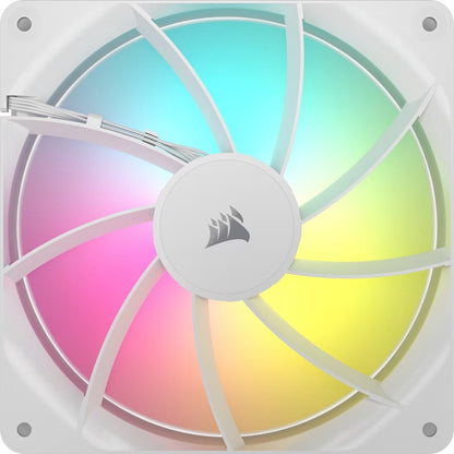 Corsair RS140 ARGB 140mm PWM Fanâ€¯- Single - White: 95.5â€¯CFM, 1700â€¯RPM, 36â€¯dBA, 0.45A, RGB lighting, Static Pressure, Magnetic Dome Bearing
