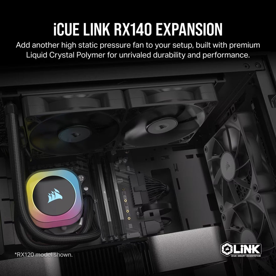 Corsair iCUE LINK RX140 140mm PWM Single Fan Expansion: 95.7 CFM, 1700 RPM, 36dbA, 0.62A, Static Pressure, Magnetic Dome