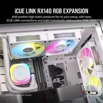 Corsair RX140 RGB White, Single Fan PWM. AirGuide Magnetic Bearing. High Airflow and Efficient. Case White Fan