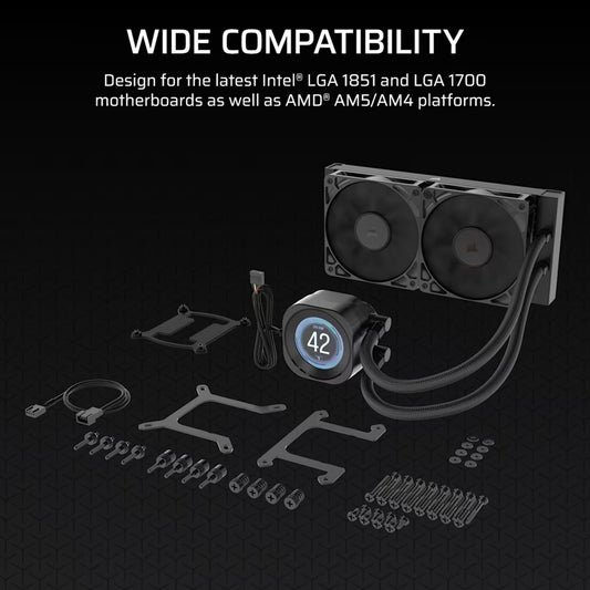 Corsair NAUTILUS 240 RS LCD Liquid CPU Cooler - Black, 240mm rad, LCD pump, 2x PWM fans, 2100 RPM, AM5/LGA1851, copper plate, 400mm tube, 36dBA