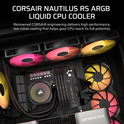 Corsair NAUTILUS 360 RS ARGB Liquid CPU Cooler, Aluminum Rad, Copper Cold Plate, PWM Fan Control, 1700 RPM, 360mm rad, 450mm Tubing, 3x Fans