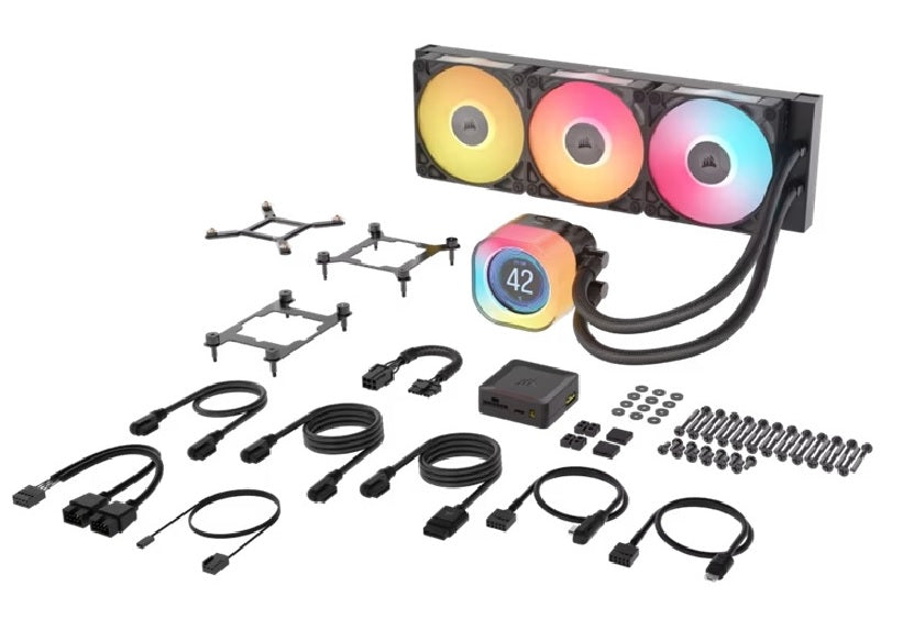 Corsair iCUE LINK TITAN 360 RX LCD Liquid CPU Cooler - Black: 73.5 CFM, 2100 RPM, 36 dBA, Aluminum Radiator, Copper Cold Plate, Intel/AMD Support