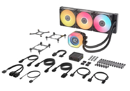 Corsair iCUE LINK TITAN 360 RX LCD Liquid CPU Cooler - Black: 73.5 CFM, 2100 RPM, 36 dBA, Aluminum Radiator, Copper Cold Plate, Intel/AMD Support