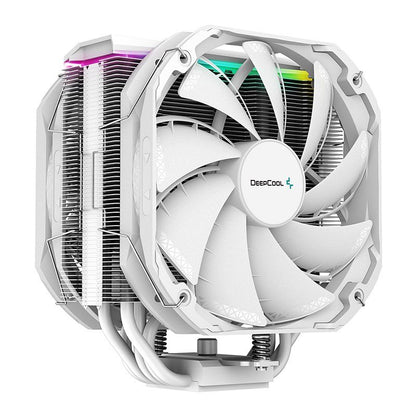 DeepCool AS500 PLUS White CPU Cooler Single Tower, Five Heat Pipe Design High Fin Density, Double PWM Fans, Slim Profile, LGA2066/1851-1155/AM4/AM5