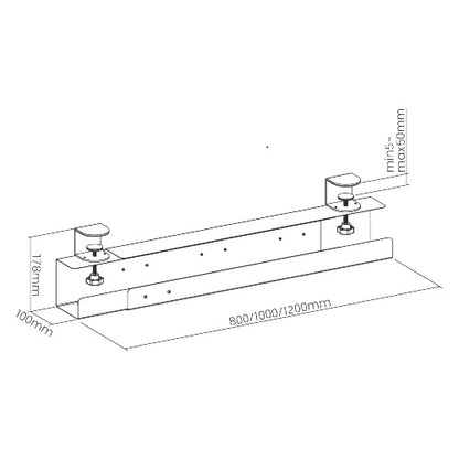 Brateck Extendable Clamp-On Under Desk Cable Tray --  Black