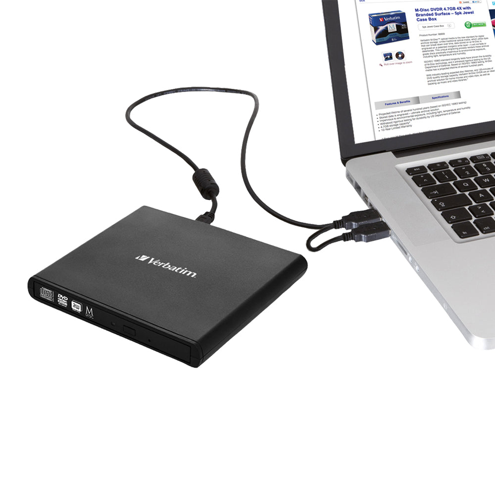 Verbatim External Slimline DVD / CD Writer, Burner, Reader, Player, Ultra Portable for Notebooks, Nero Software, USB Powered Black Mobile, Retail 2025