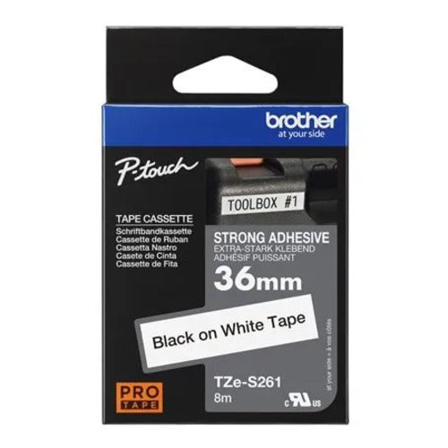 Brother 36MM BLACK ON WHITE STRONG ADHESIVE TZE TAPE
