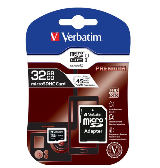 Verbatim 32GB Micro SDHC Class 10 UHS-I Memory Card — 45MB/s Read, 10MB/s Write