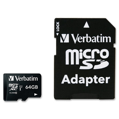 Verbatim 64GB Micro SDXC Class 10 UHS-I Memory Card with SD Adapter — Up to 45MB/s, 300x