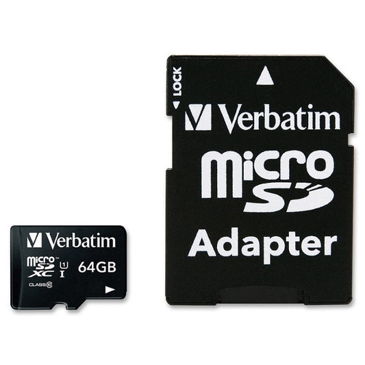 Verbatim 64GB Micro SDXC Class 10 UHS-I Memory Card with SD Adapter — Up to 45MB/s, 300x