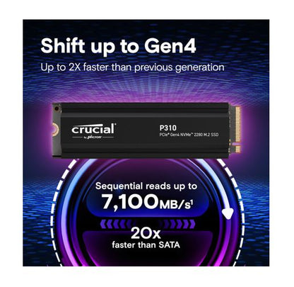 Crucial P310 4TB Gen4 2280 NVMe SSD Heatsink 7100/6000 MB/s R/W 800TBW 1000K/100