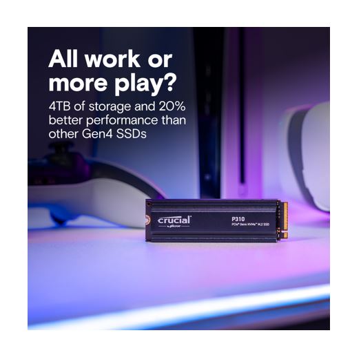 Crucial P310 4TB Gen4 2280 NVMe SSD Heatsink 7100/6000 MB/s R/W 800TBW 1000K/100