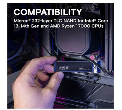 Crucial T705 1TB Gen5 NVMe SSD - 13600/10200 MB/s R/W 600TBW 1400K IOPs 1.5M hrs