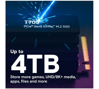 Crucial T705 2TB Gen5 NVMe SSD Heatsink - 14500/12700 MB/s R/W 1200TBW 1550K IOP