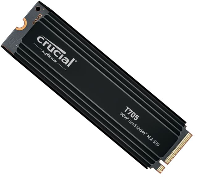 Crucial T705 4TB Gen5 NVMe SSD Heatsink - 14100/12600 MB/s R/W 2400TBW 1500K IOP